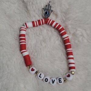 Red and White Beaded Kids Bracelet